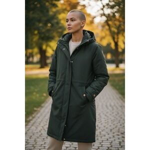 Lands End Womens Black Long Down Parka Hooded Winter Coat Size S 6-8